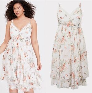 White Floral Challis Midi Dress, Torrid Size 2